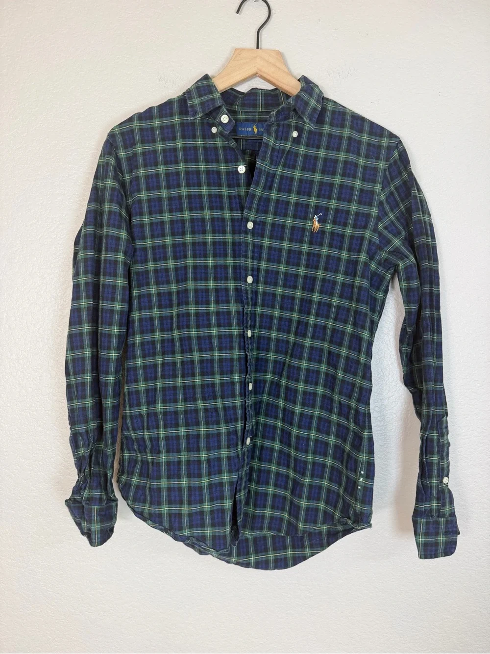 Polo Ralph Lauren RL Slim Fit Tartan Plaid Oxford Shirt Medium Green Navy $130